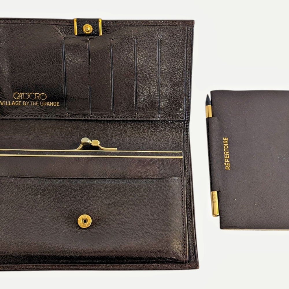 Vintage 1980s Brown Genuine Leather Wallet A'DORO Made in France - Picture 4 of 13